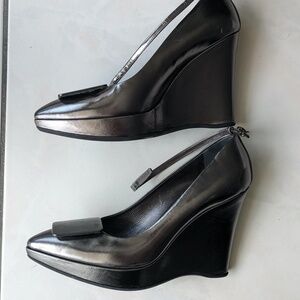 Jill Sander Gun metal metallic platforms heels